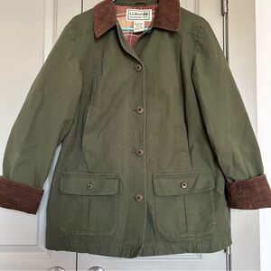LL Bean Women’s Small Chore Jacket Army Green with Brown Corduroy